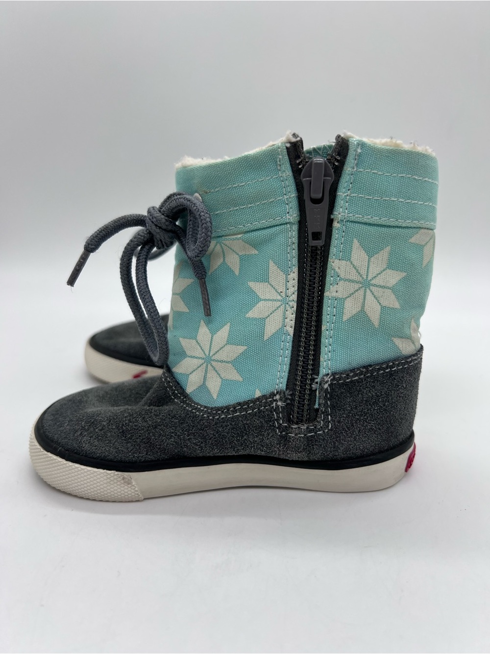 See Kai Run Baby Girl Teal Snowflake Winter Greta Boots with Gray Suede - Picture 8 of 10